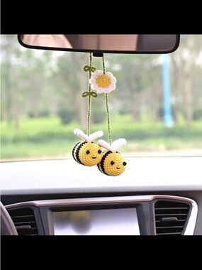 Yellow and Black Crochet Bee Rearview Charm
